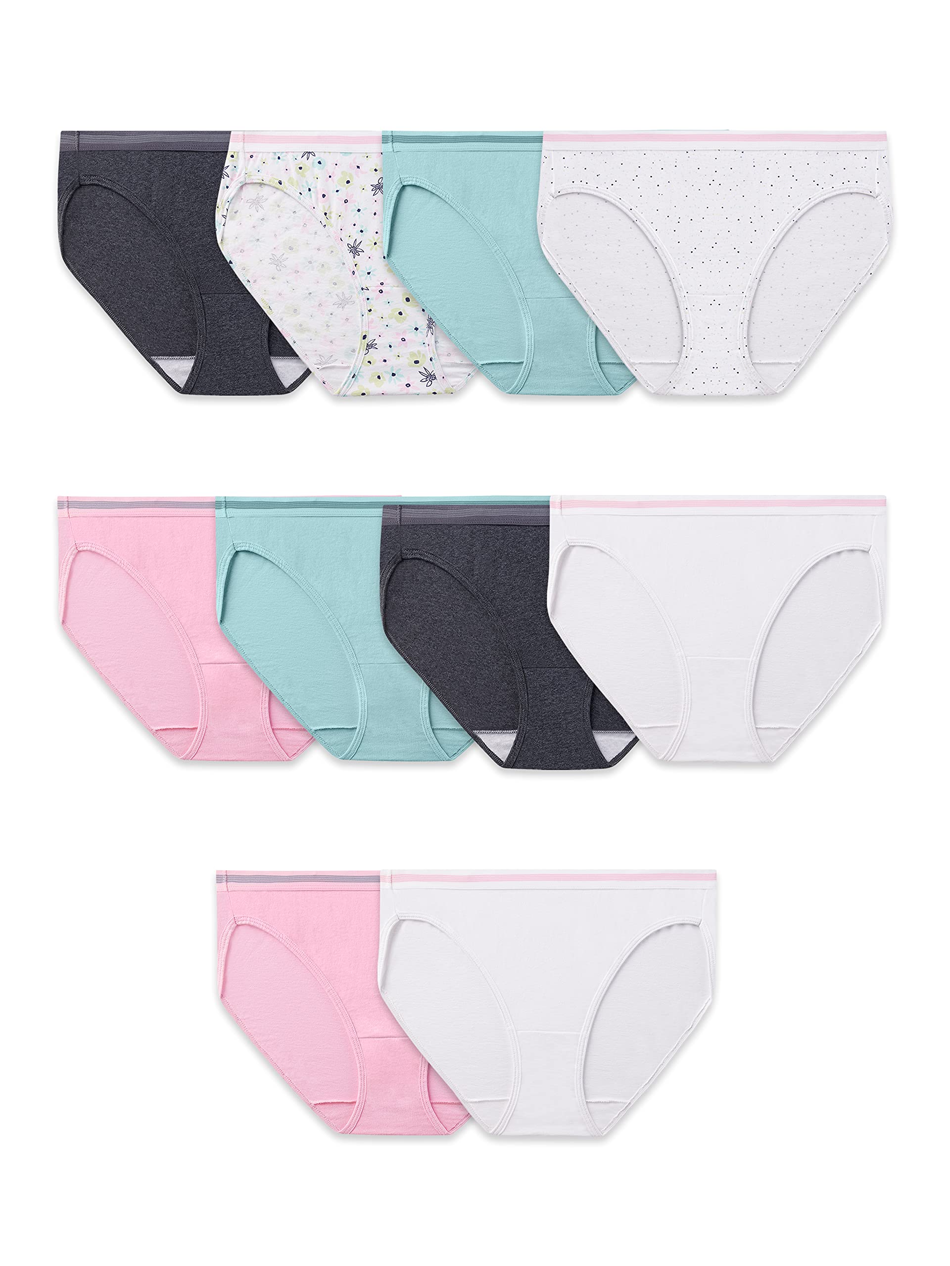 Fruit of the Loom Women's Eversoft Cotton Bikini Underwear, Tag Free & Breathable, Cotton-10 Pack-Colors May Vary, 7